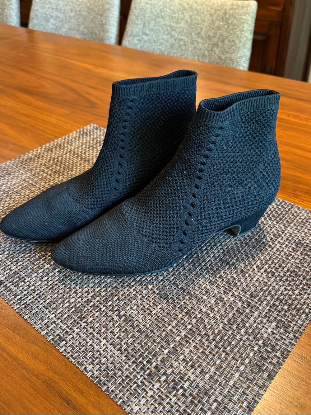 Eileen Fisher Black Knit Pointed Toe Ankle Booties